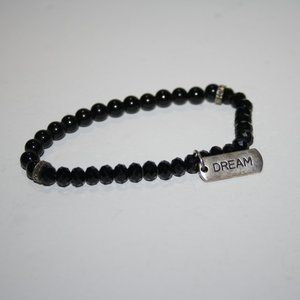 Cute black glass bracelet with Dream charm 7"